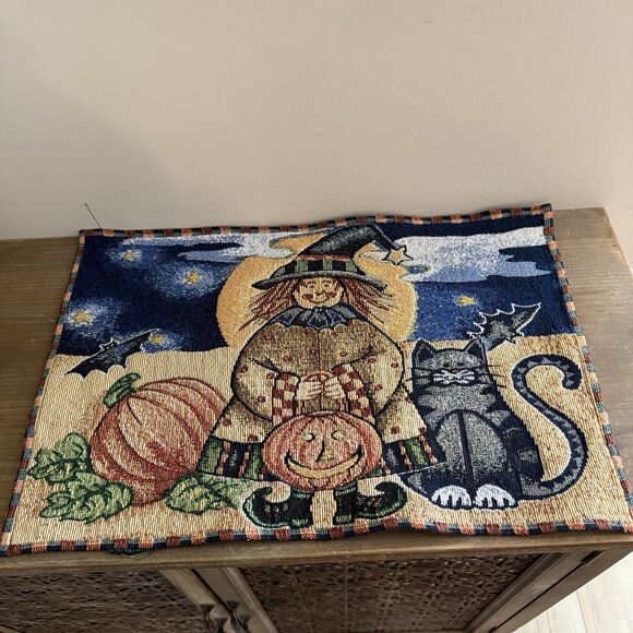 Unbranded Other - Halloween Tapestry Set Of 4 Tapestry Placemats Witch Jack o Lantern  Cat New